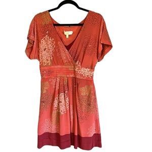 Anthropologie Red and Gold Floral Dress